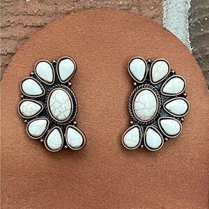 Faux White Buffalo Half Cluster Earrings